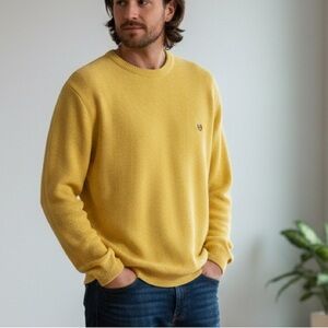 Chaps XL Yellow Herringbone Knit 100% Cotton Sweater Classic Preppy